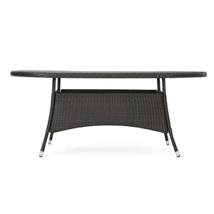 Outdoor Oval Dining Table With Silver Tipped Legs - Brown Multi
