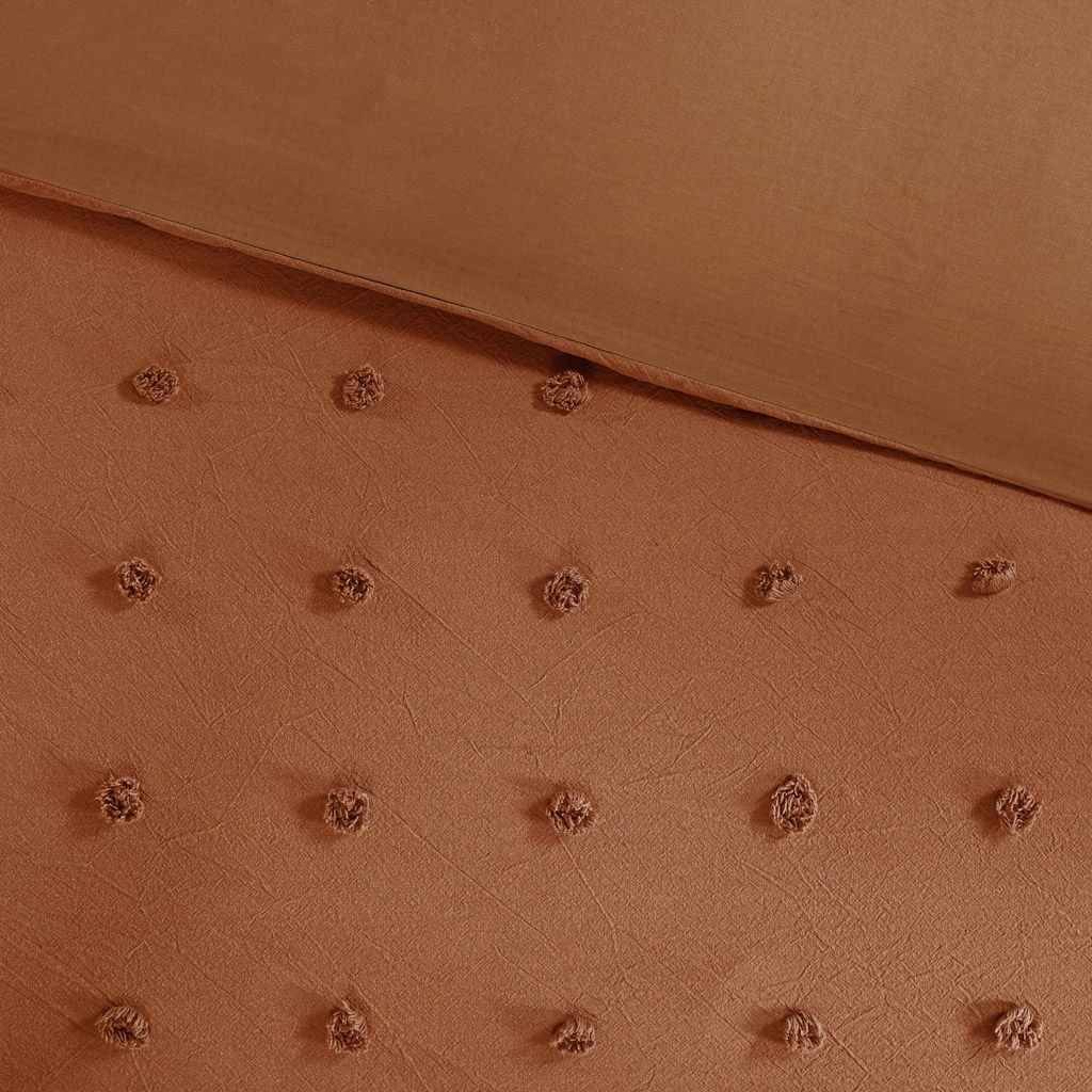 Brooklyn - Cotton Jacquard Queen Comforter Set With Euro Shams and Throw Pillows - Rust