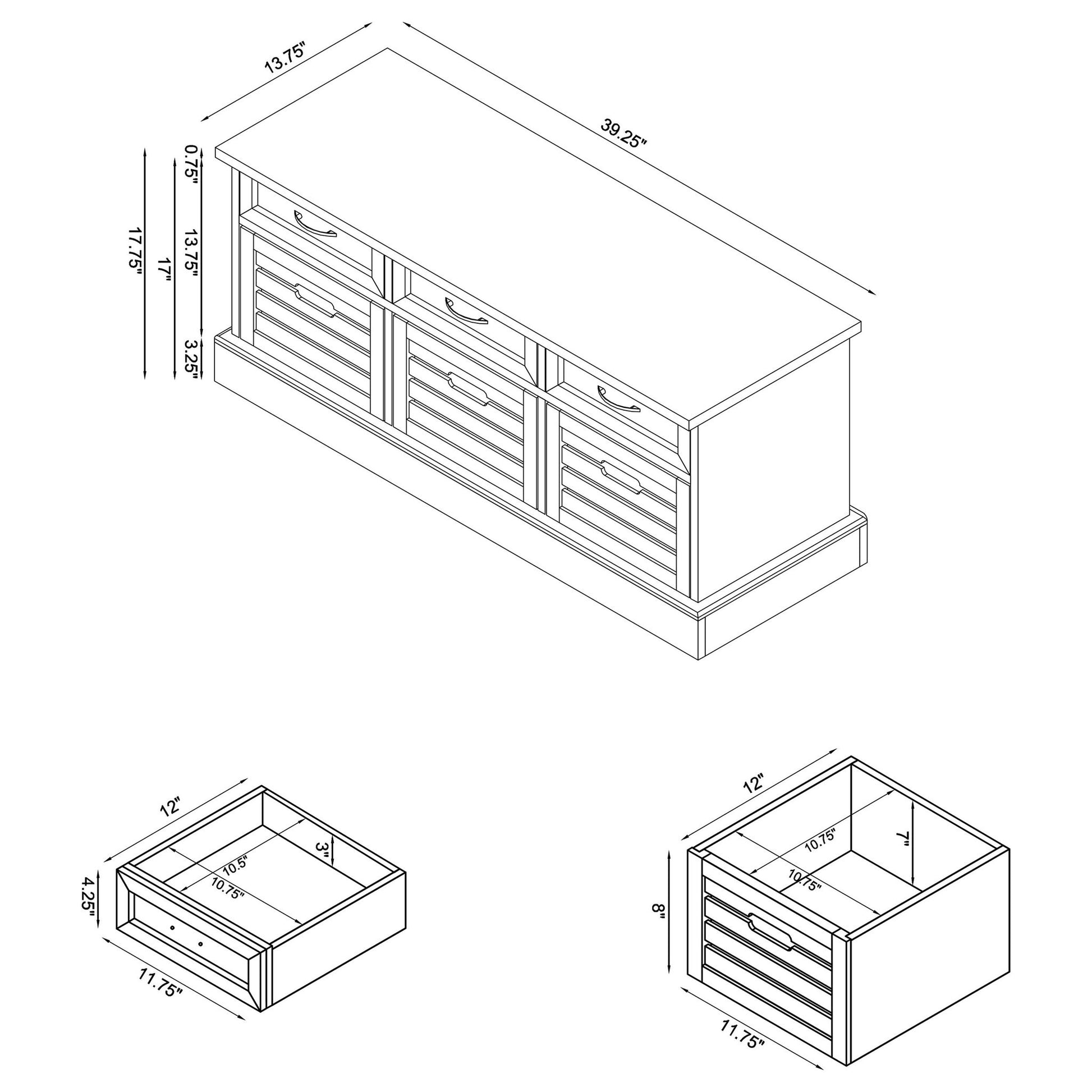 3 Drawer Storage Bench With Removable Baskets