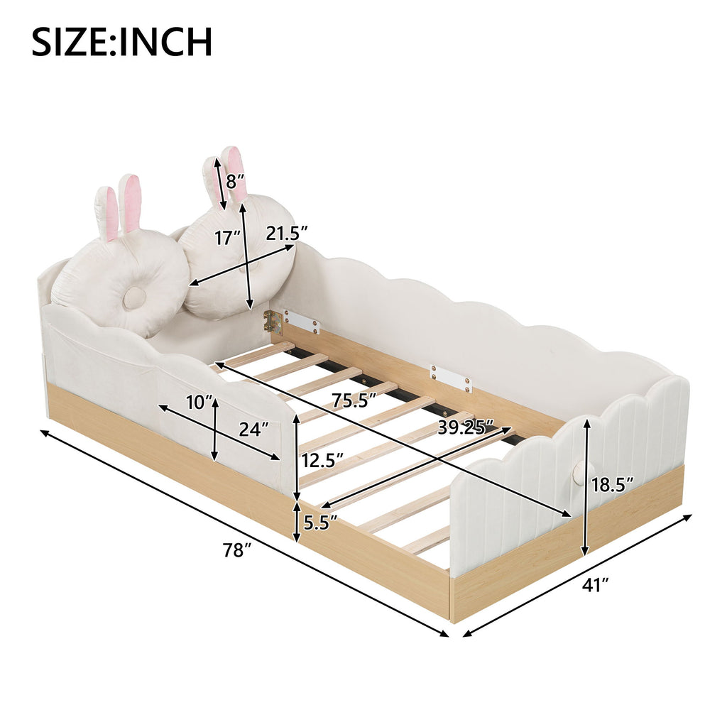 Platform Bed With Animal Pillows And Storage Bags
