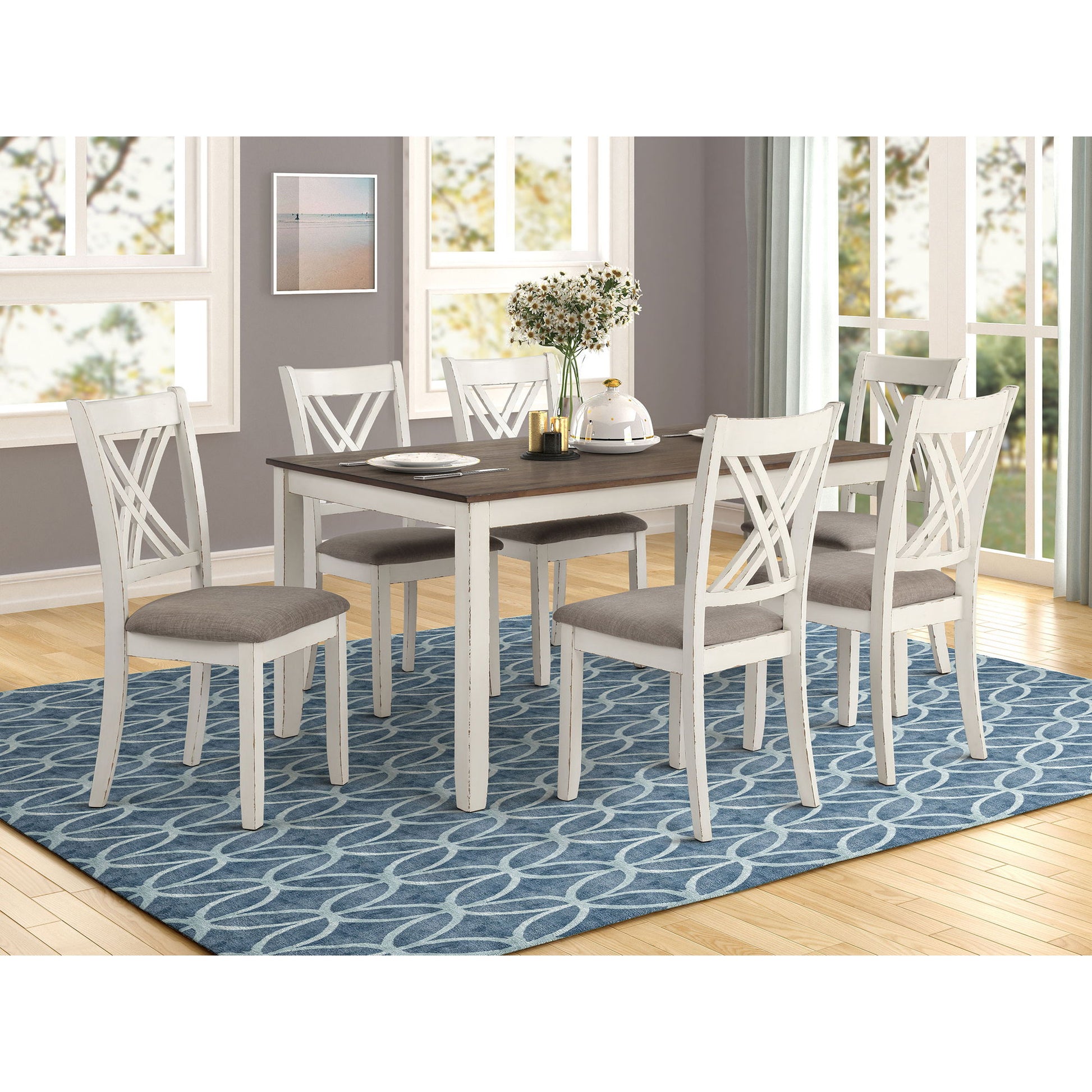 Ebers - 7 Dining Set With 2 Tone Upholstered Chairs - Vanilla White