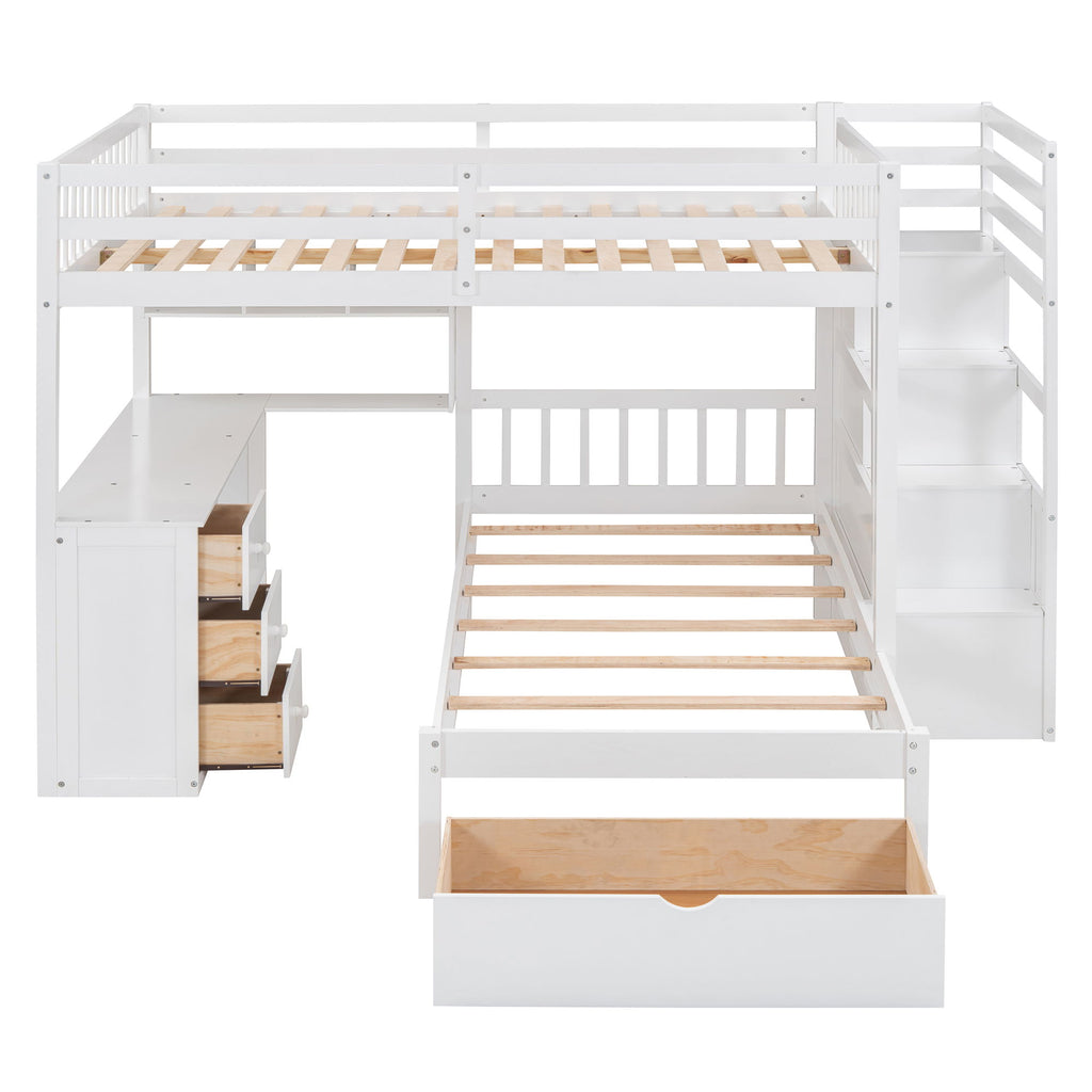 Bunk Bed With Desk, Drawers And Shelves