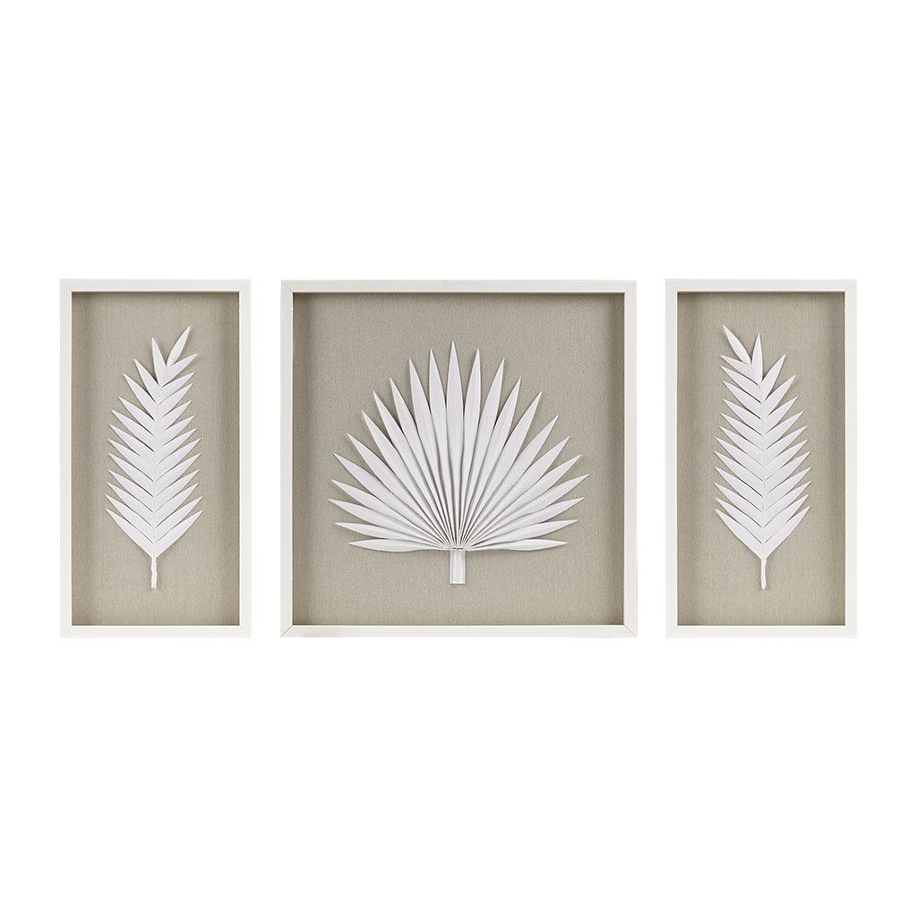 Sabal - Palm Rice Paper Framed Shadow Box (Set of 3) - Off White