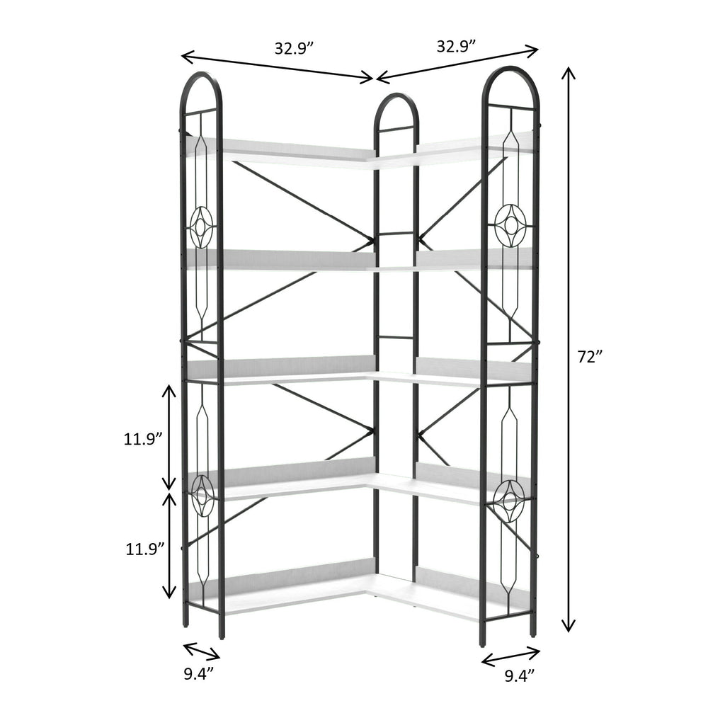 Industrial Style Corner Bookshelf With Thickened Iron Frame