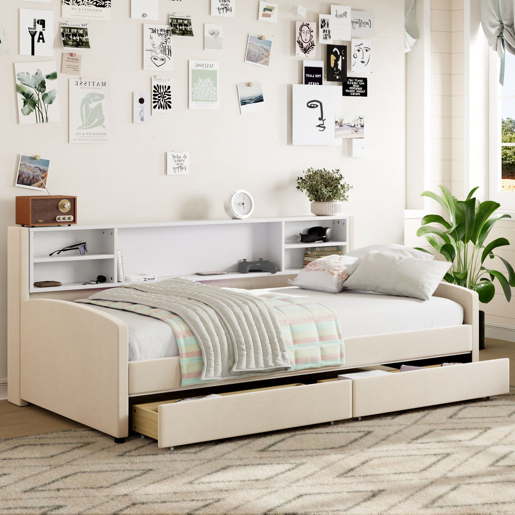 Luxurious Upholstered Platform Bed With Storage Drawers