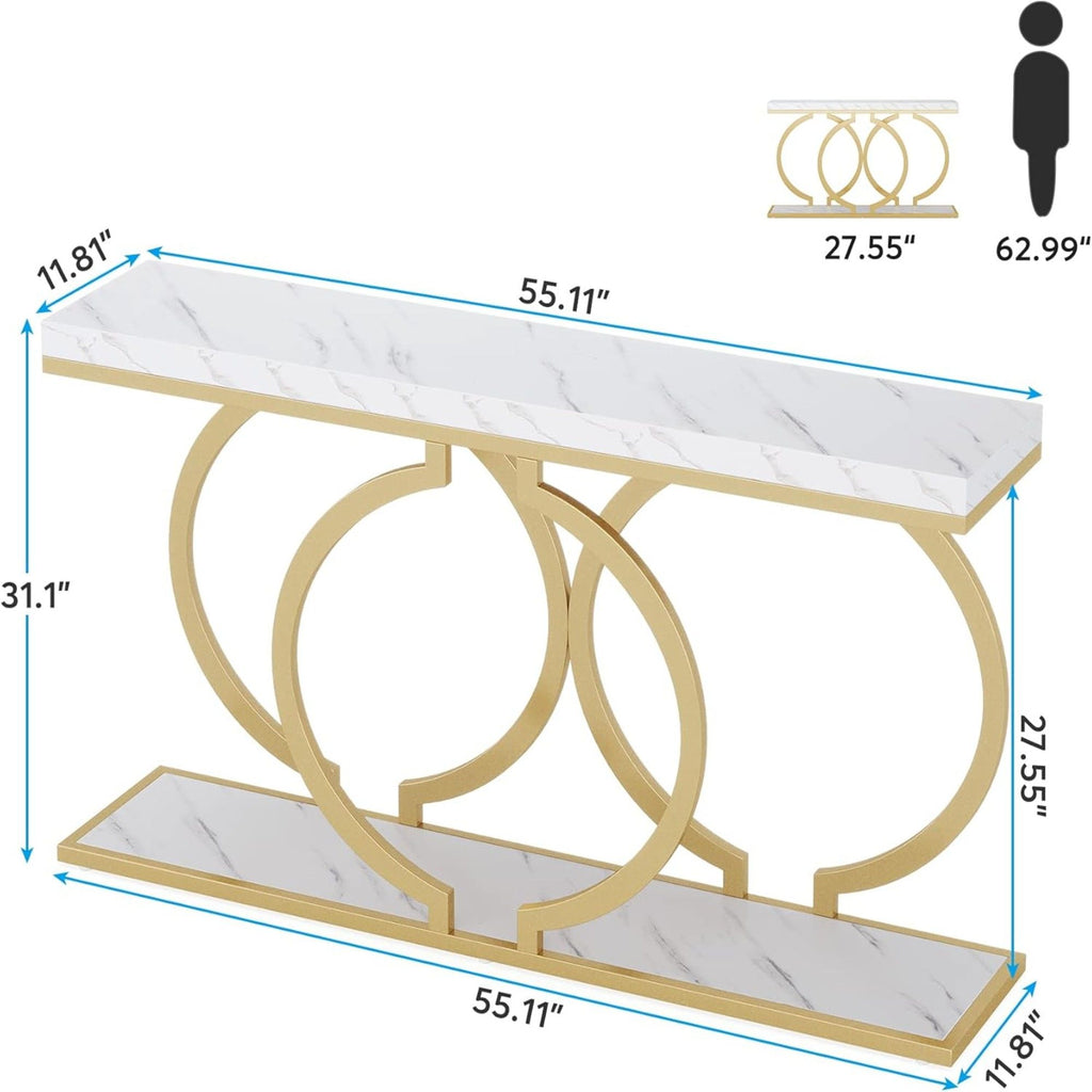 Console Table With Geometric Base For Entryway - Gold / White