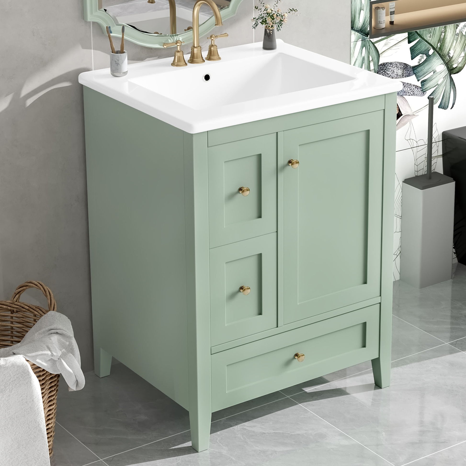 Modern Bathroom Vanity With Storage, Adjustable Shelf