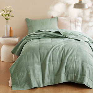 Mina - Twin/Twin Long Waffle Weave Textured Quilt Set - Green