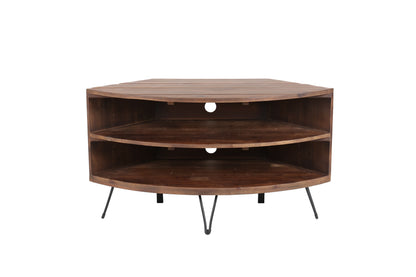 Fan Shape Reclaimed Wood Corner Media Table For Living Room Wise Use Your Space - Natural