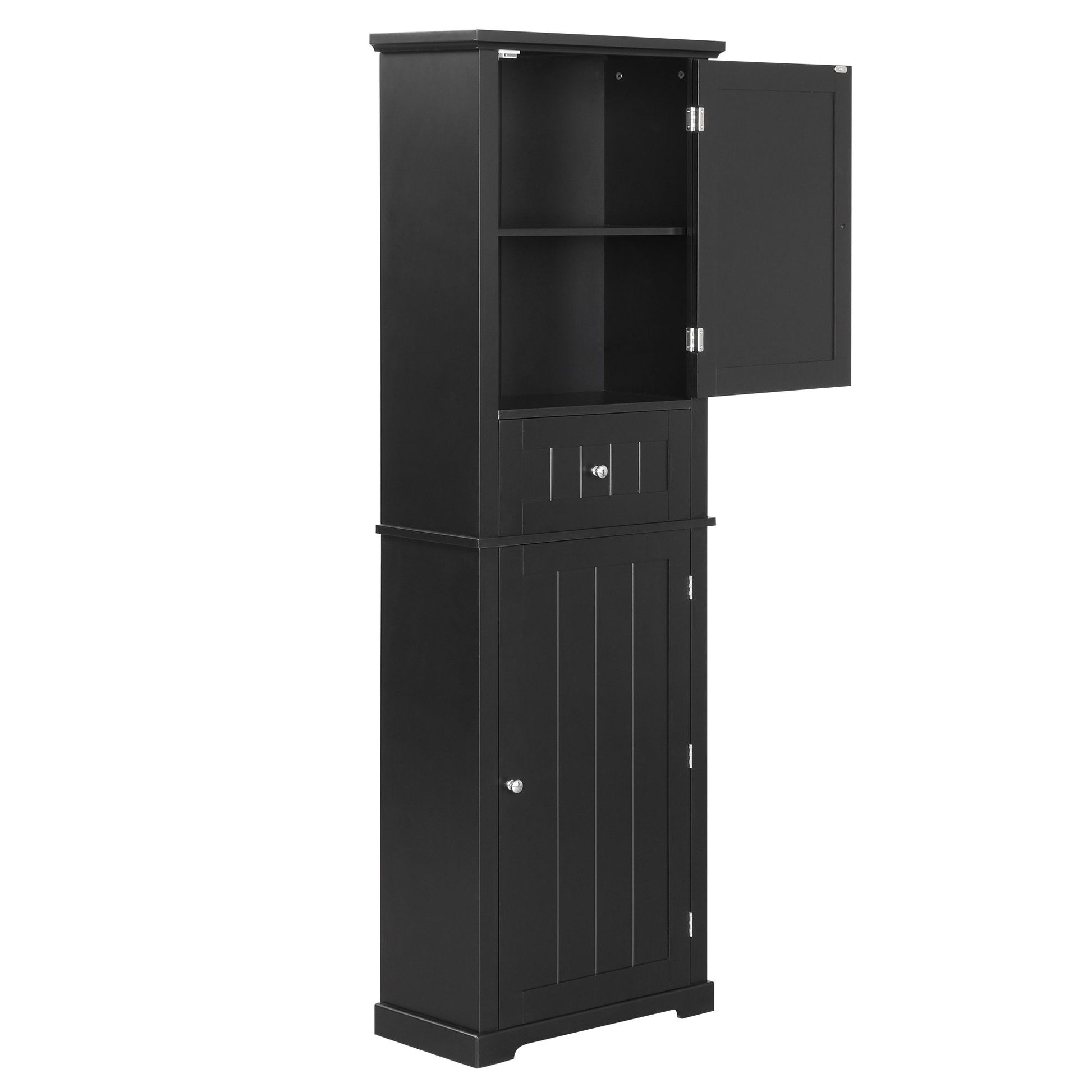 Tall Freestanding Bathroom Storage Cabinet With Drawer And Adjustable Shelf
