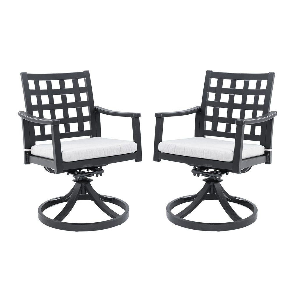 Modern Classic Outdoor Dining Swivel Rockers With Sunbrella Cushion, Lattice Design, Weather Resistant Frame (Set of 2) - Ember Black