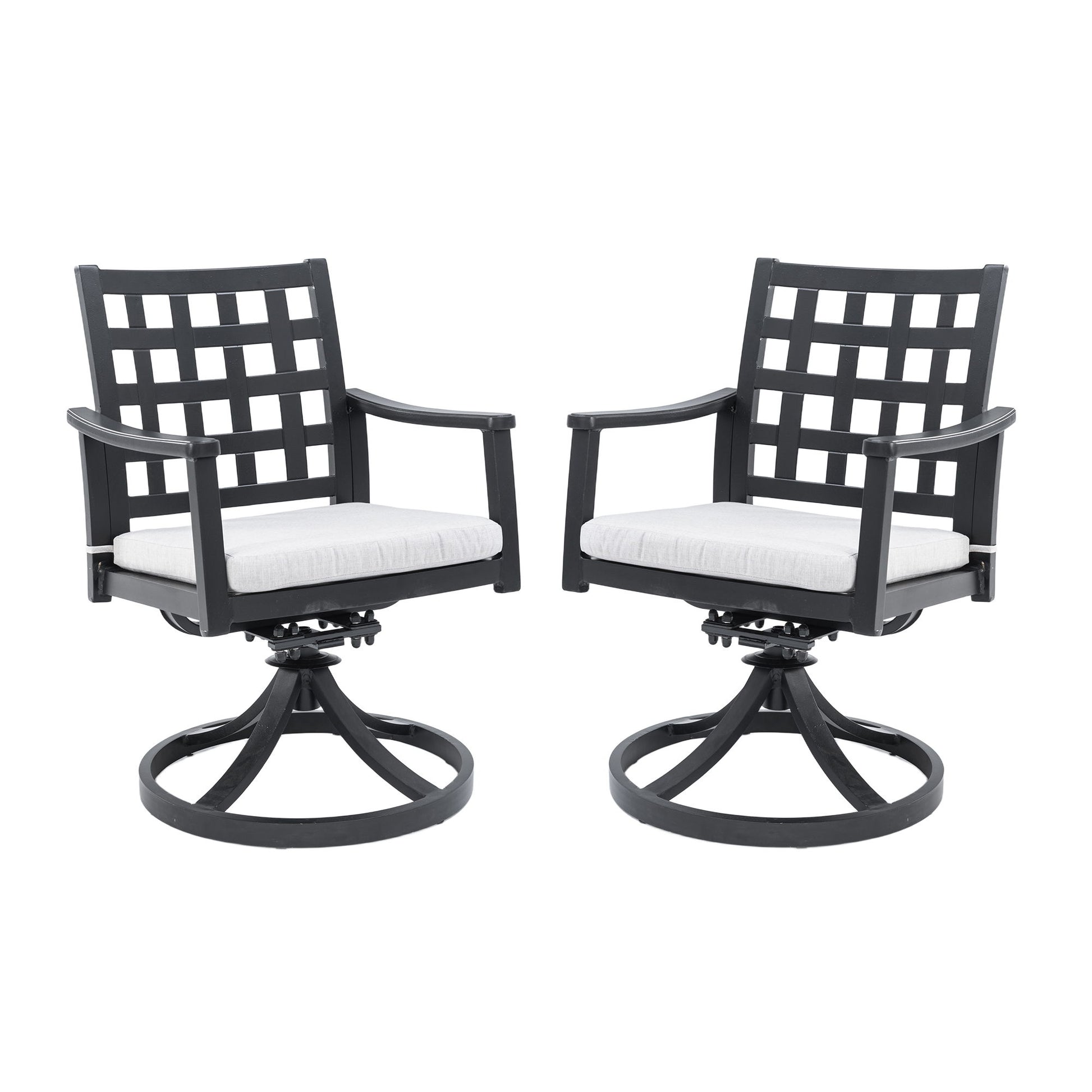 Modern Classic Outdoor Dining Swivel Rockers With Sunbrella Cushion, Lattice Design, Weather Resistant Frame (Set of 2) - Ember Black