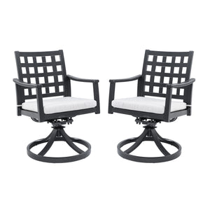 Modern Classic Outdoor Dining Swivel Rockers With Sunbrella Cushion, Lattice Design, Weather Resistant Frame (Set of 2) - Ember Black