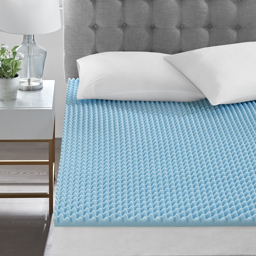 King Gel Memory Foam All Season Reversible Hypoallergenic Cooling Mattress Topper - Blue