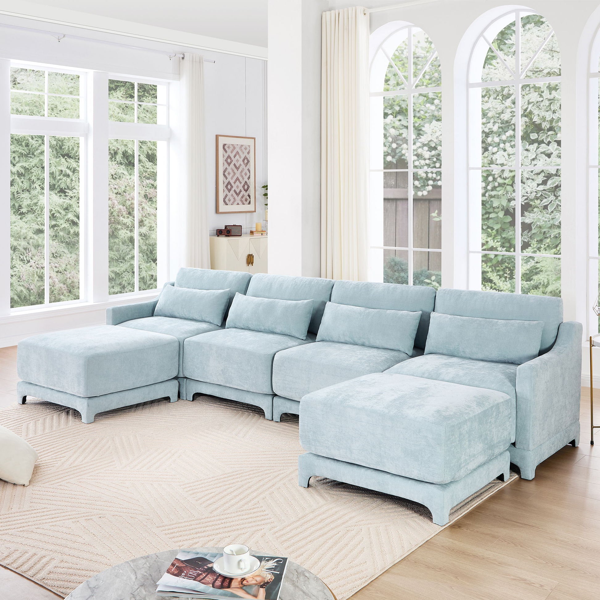 Stylish Sofa With Ottoman And Lumbar Pillows, Ergonomic Design