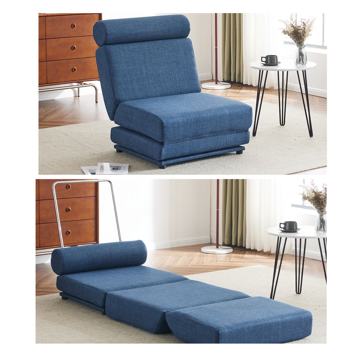 Single Sofa Chair Foldable Single Sofa Bed With Pillow, Portable Foldable Sofa Bed, Leisure Sofa Chair, Easy To Store, Made Of Breathable And Wearable Linen