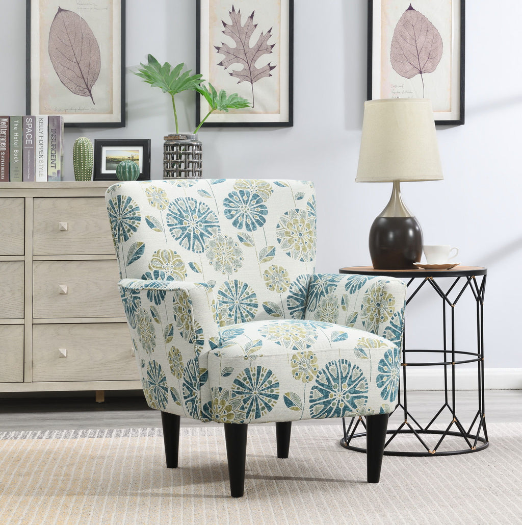 Floral Accent Chair - Blue - Wood