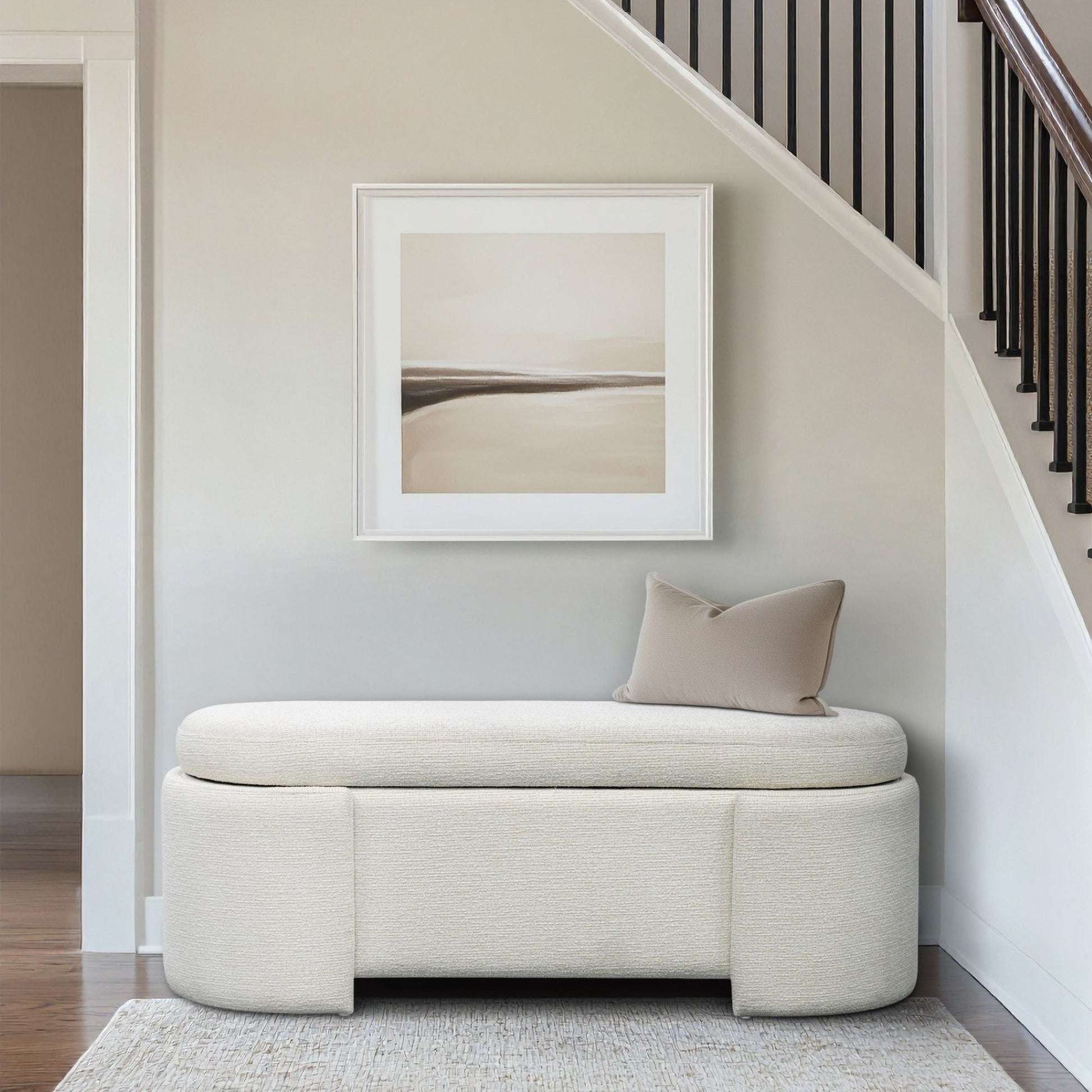 Leslie - Full y Upholstered Oval Storage Bench With Soft-Close Lid - Ivory
