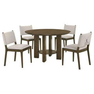 Crispin - 5 Piece Round Dining Table Set With Upholstered Chairs - Brown