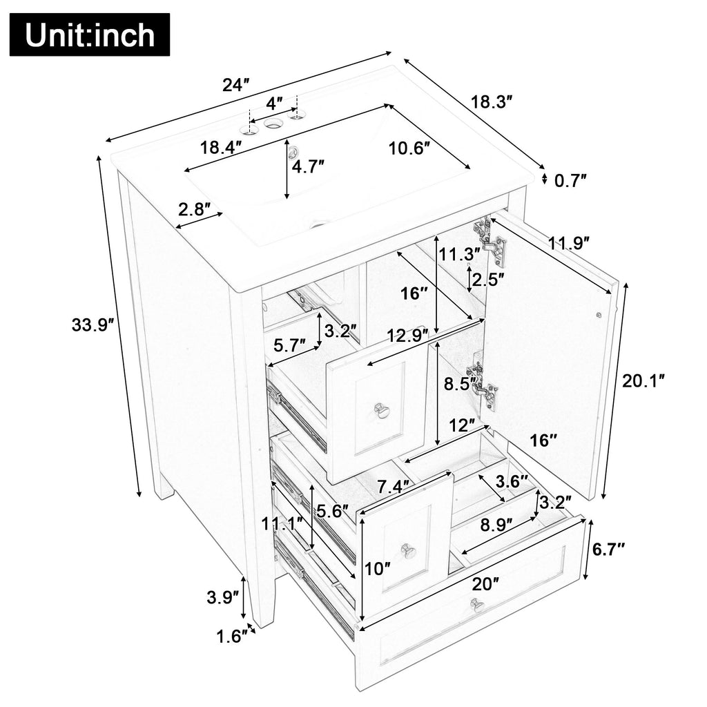 Modern Bathroom Vanity With Storage, Adjustable Shelf