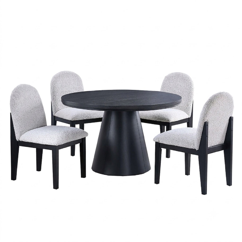 5 Piece Round Dining Set With With Chairs - Black / White