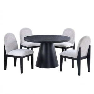5 Piece Round Dining Set With With Chairs - Black / White