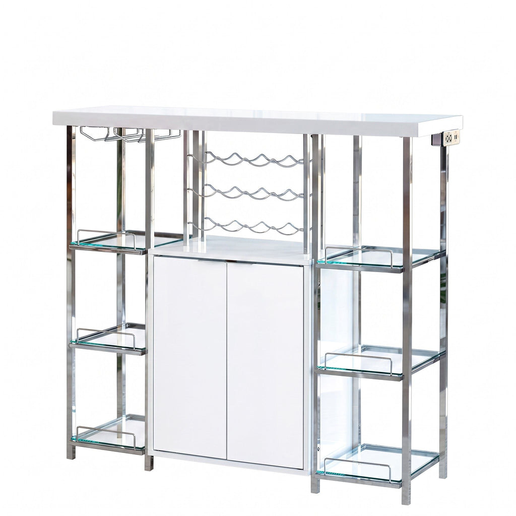 Parsley - 2 Door Bar Cabinet With Built In Charging Ports - Glossy White