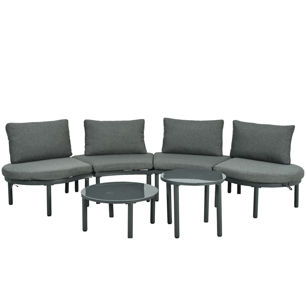 6 Piece Patio Set, Half Moon Outdoor Sectional Sofa With 2 High Low Coffee Tables, 4 Pillows & Cushions