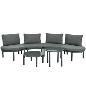 6 Piece Patio Set, Half Moon Outdoor Sectional Sofa With 2 High Low Coffee Tables, 4 Pillows & Cushions