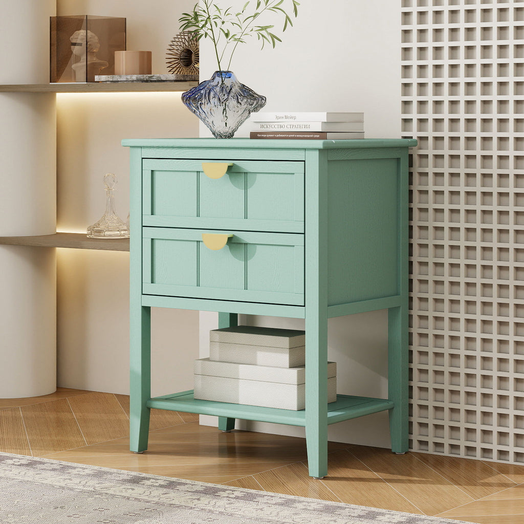2 Drawer Side Table, American Style, End Table, Suitable For Bedroom, Living Room, Study