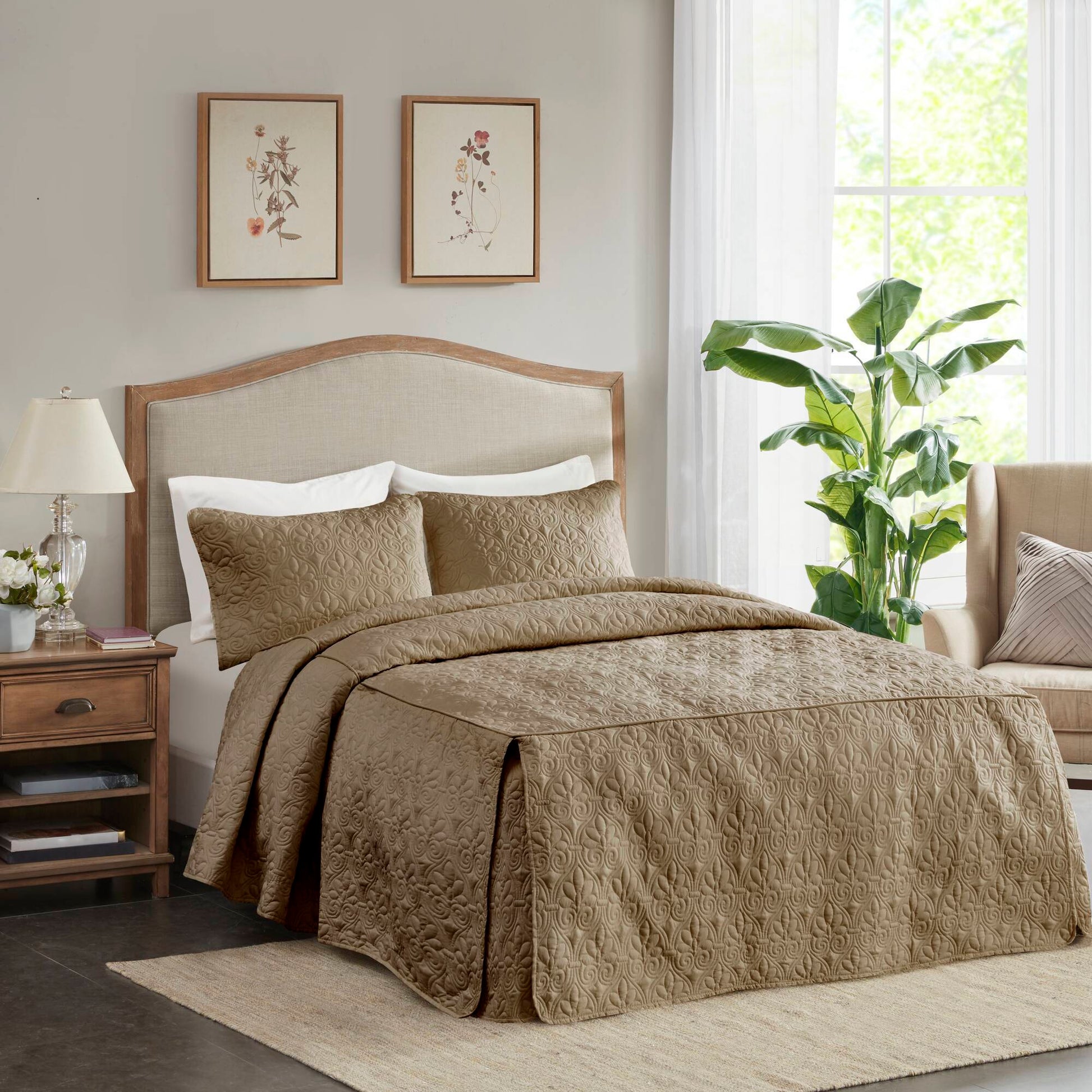 Quebec - Queen Fitted Bedspread (Set of 3) - Khaki