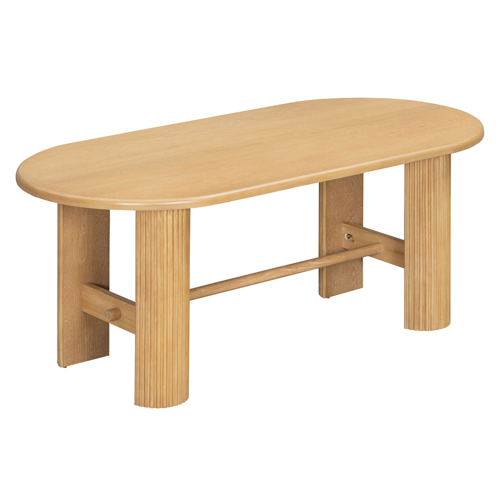Oval Dining Table Set For 6 With Fluted Pedestal Base, 7 Piece Set Including 6 Upholstered Chairs