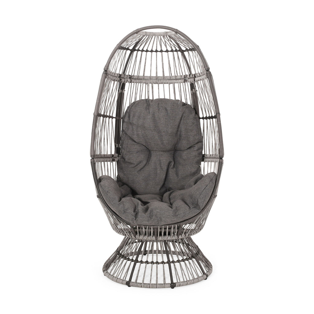 Patio Swivel Basket Egg Chair With Cushion