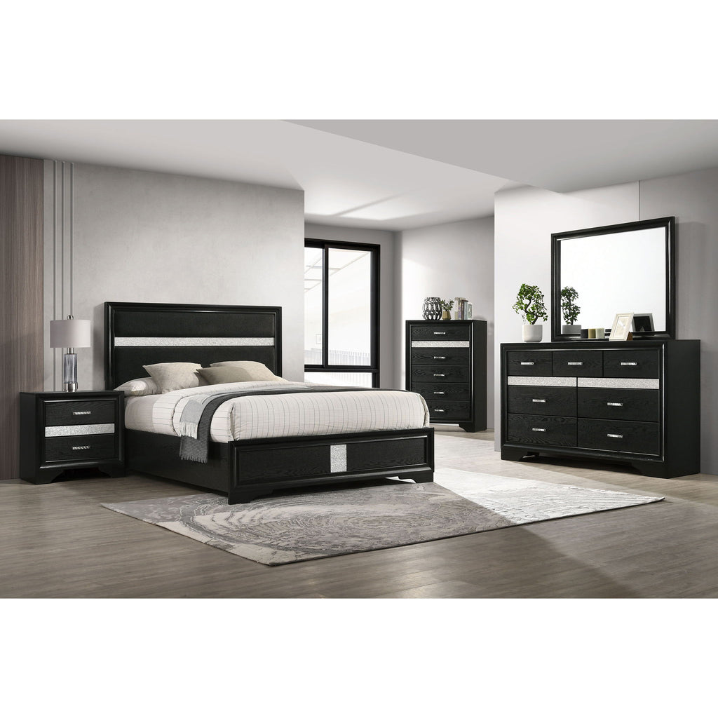 Modern Bedroom Set With Upholstered Headboard And Textured Storage