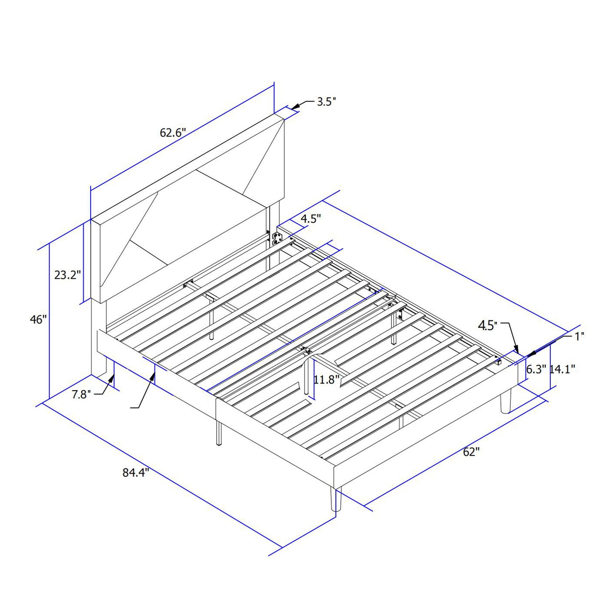 Upholstered Platform Bed Frame With Headboard, Wood Slat Support