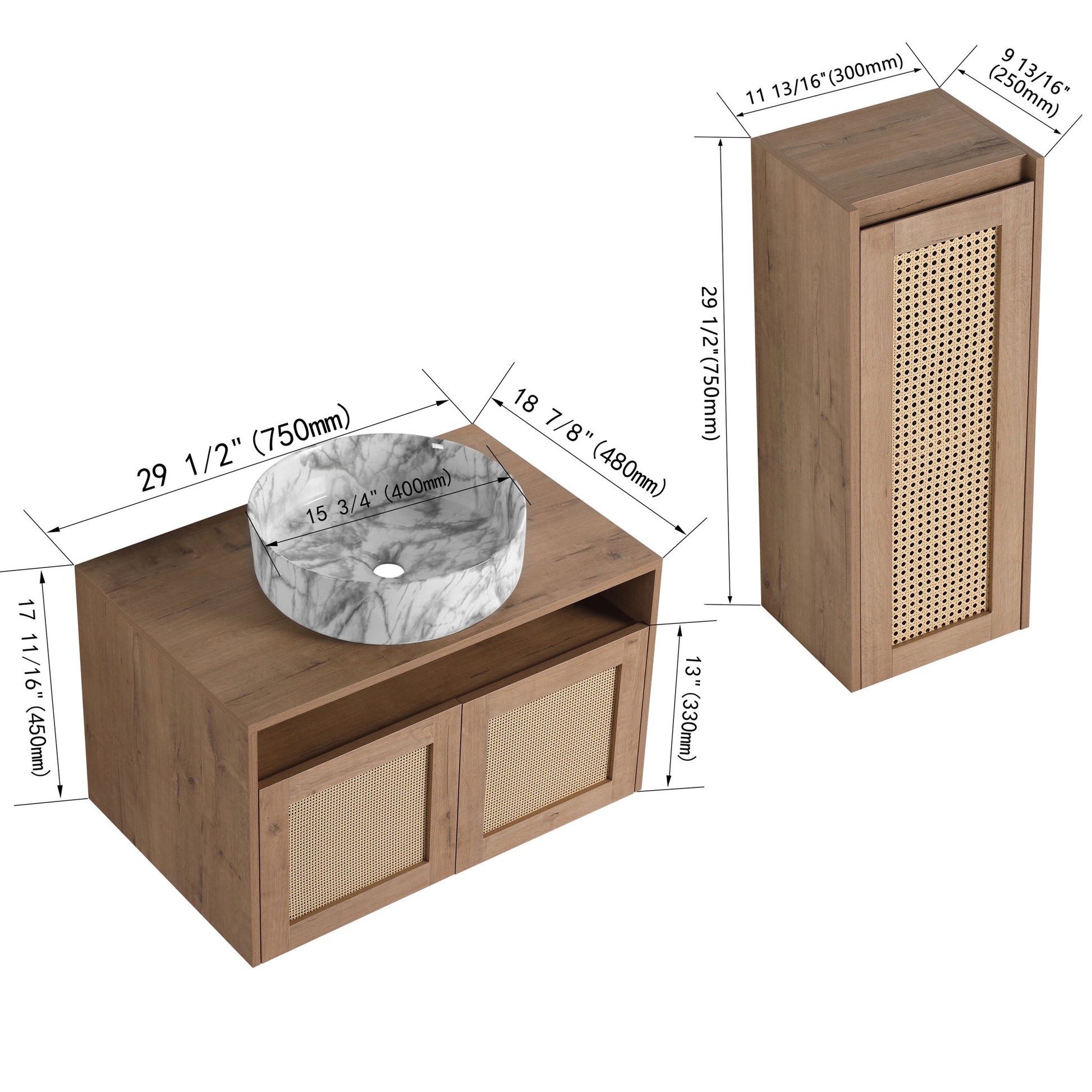 Bathroom Vanity & Art Sink And Side Cabinet, Float Mounting Design