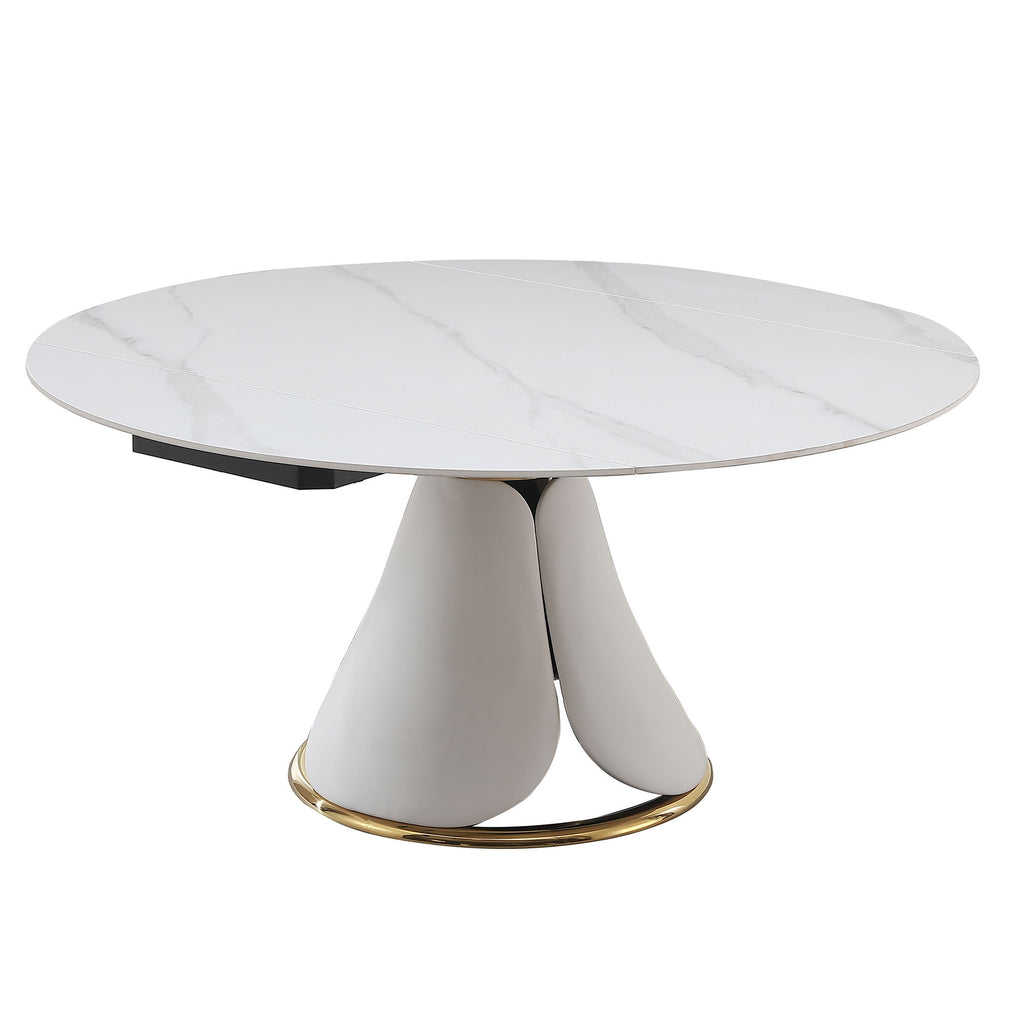 Fashion Modern Sintered Stone Dining Table With Multi Functional Retractable Design - White