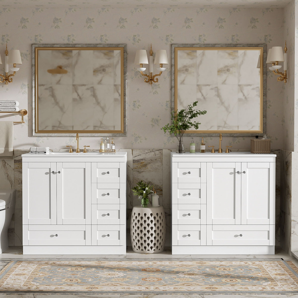 Shaker Free Standing Bathroom Vanity Cabinet & Sink, Soft Close Drawers, Soft Close Doors