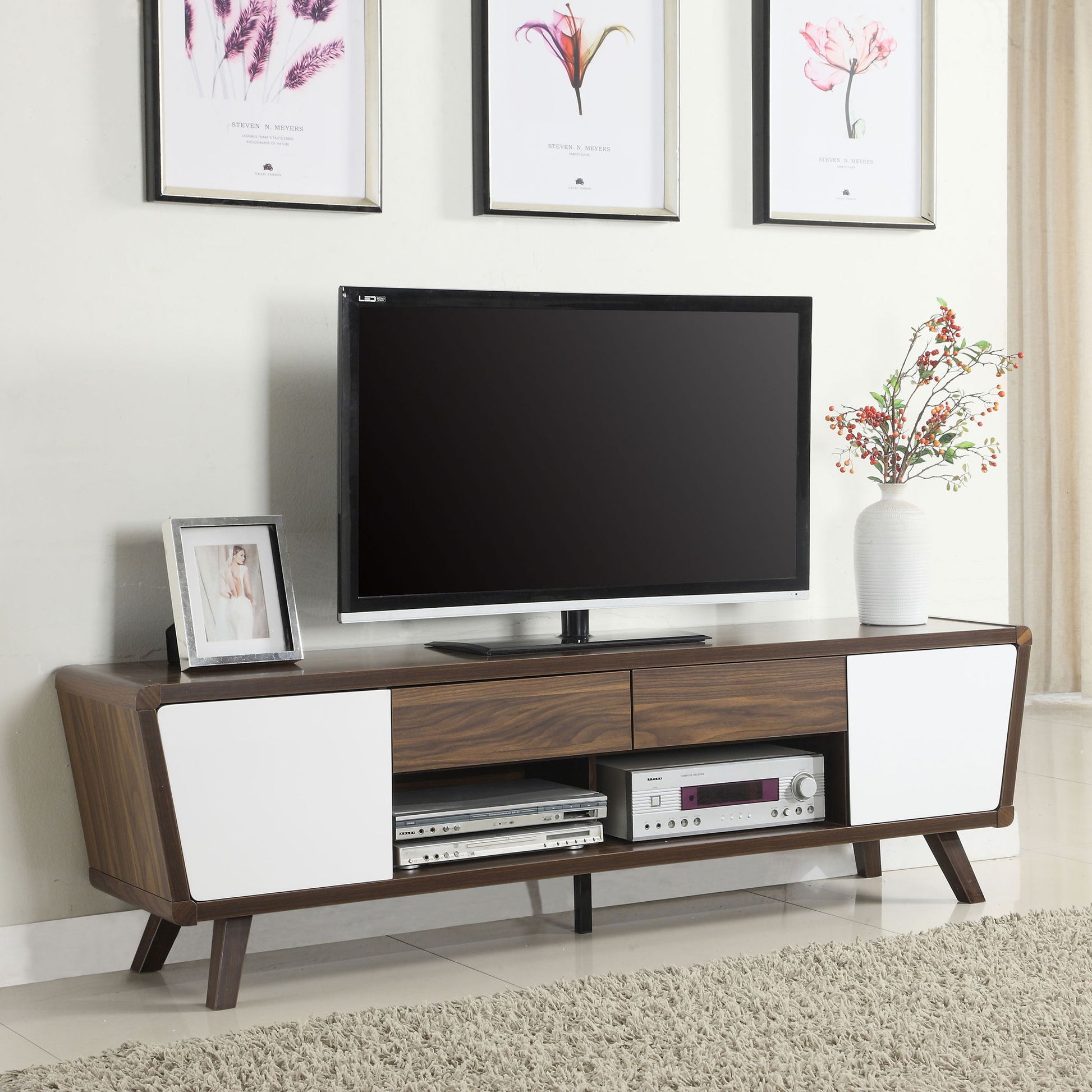 2 Door TV Console With Storage - Walnut