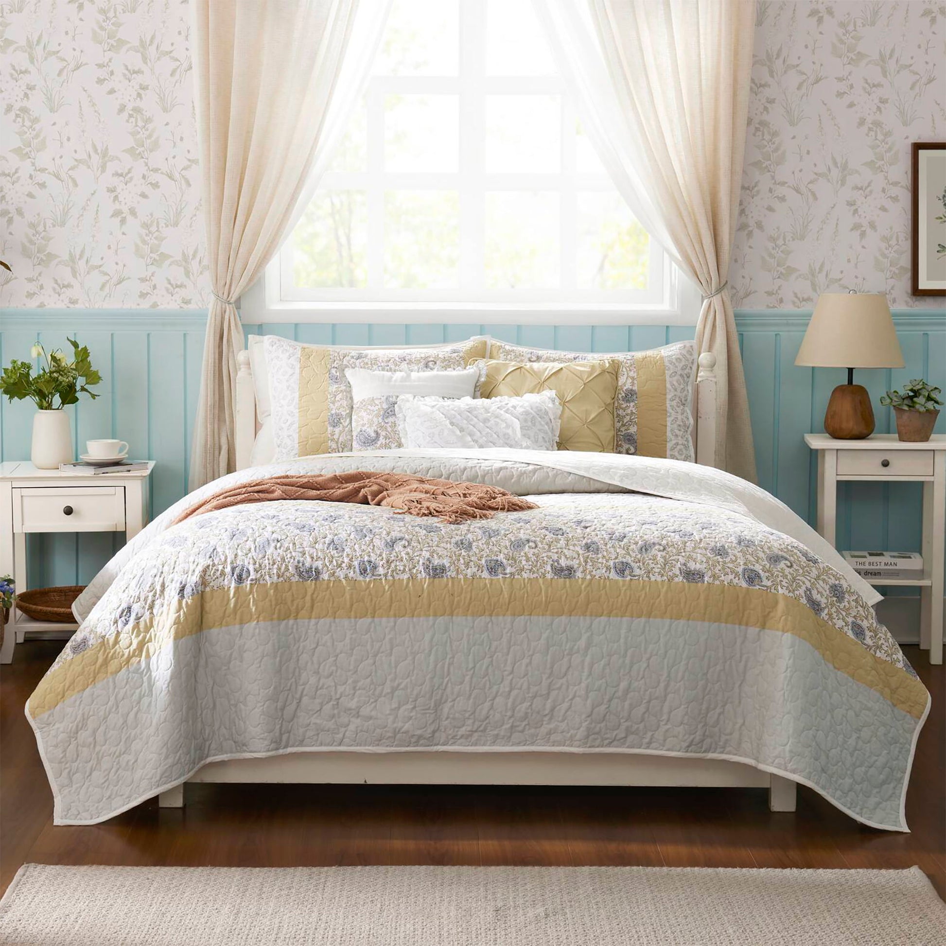 Dawn - 6 Piece Reversible Coverlet Set - Yellow