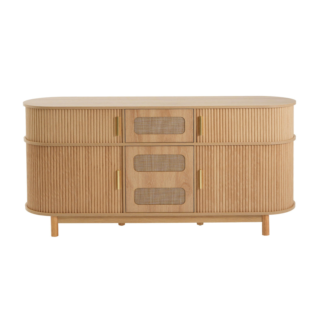 Fluted Sideboard Buffet Cabinet With Sliding Doors And Adjustable Shelves