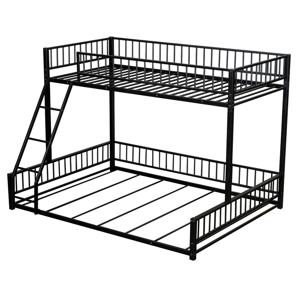 Bunk Bed Frame With Ladder And Safety Guardrails