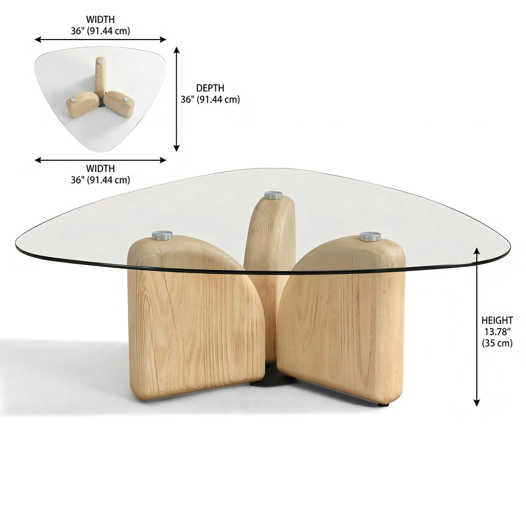 Triangle Glass Top Coffee Table For Living Room - Natural
