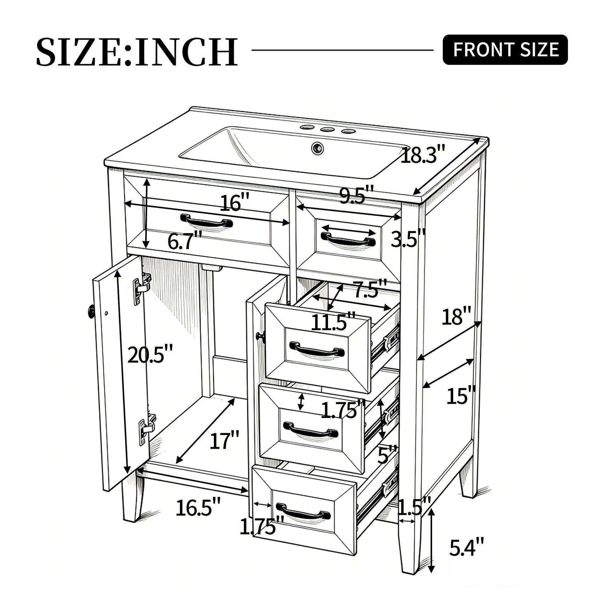 Bathroom Vanity With Sink, Freestanding Design, Soft Close Doors & Drawers - White