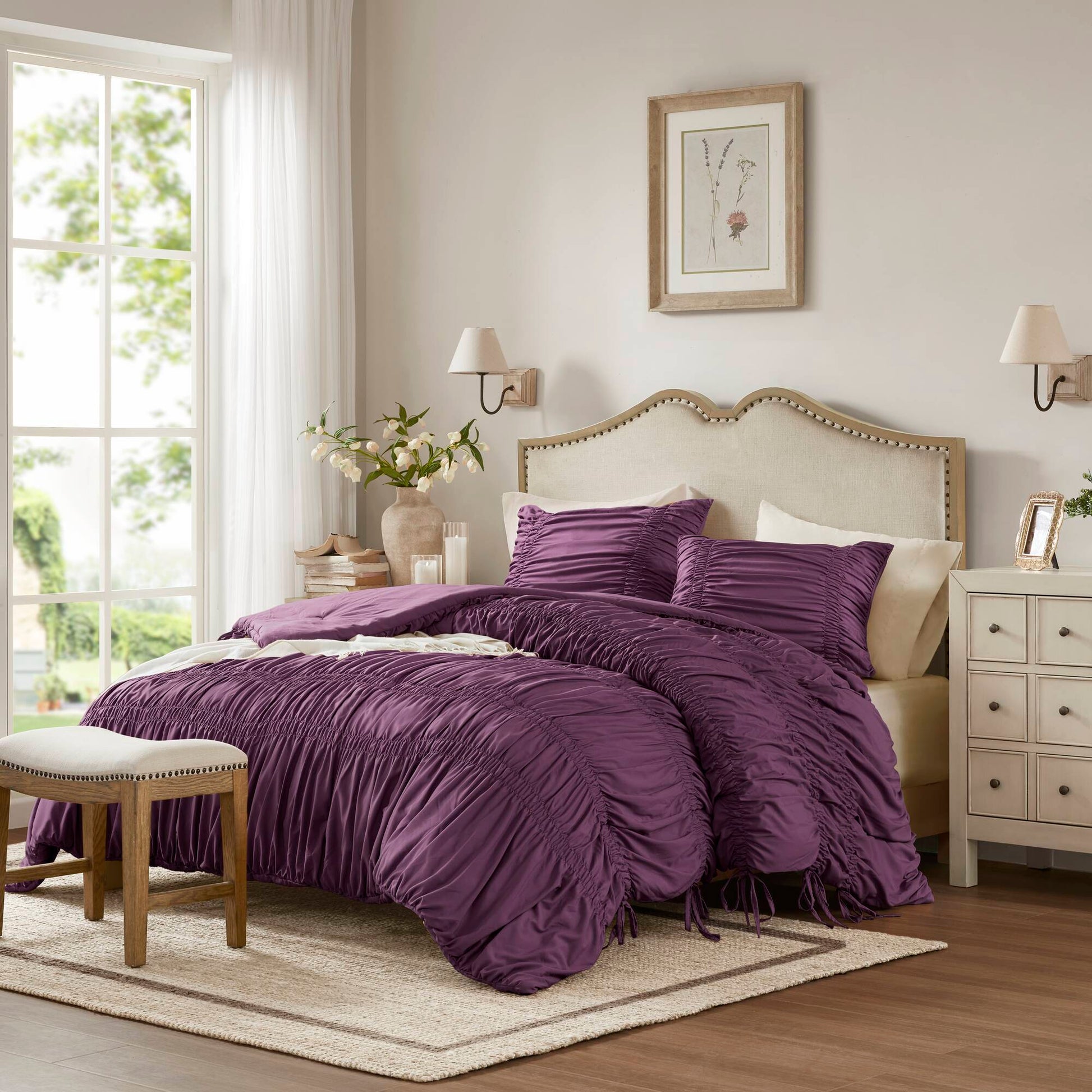 Mia - 3 Piece Queen Comforter Set - Purple