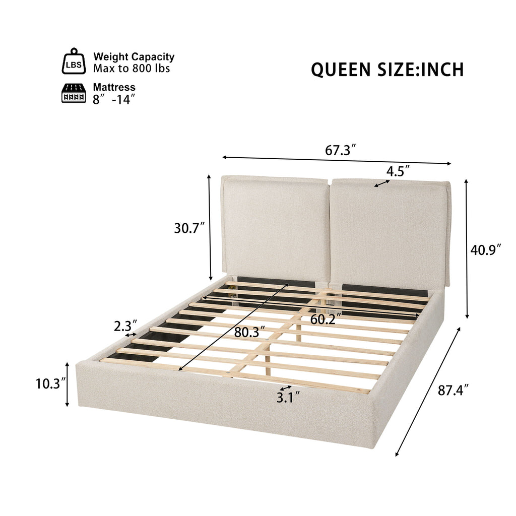 Double Pillow Upholstered Headboard, Skin Friendly Textured Fabric , Queen - Beige