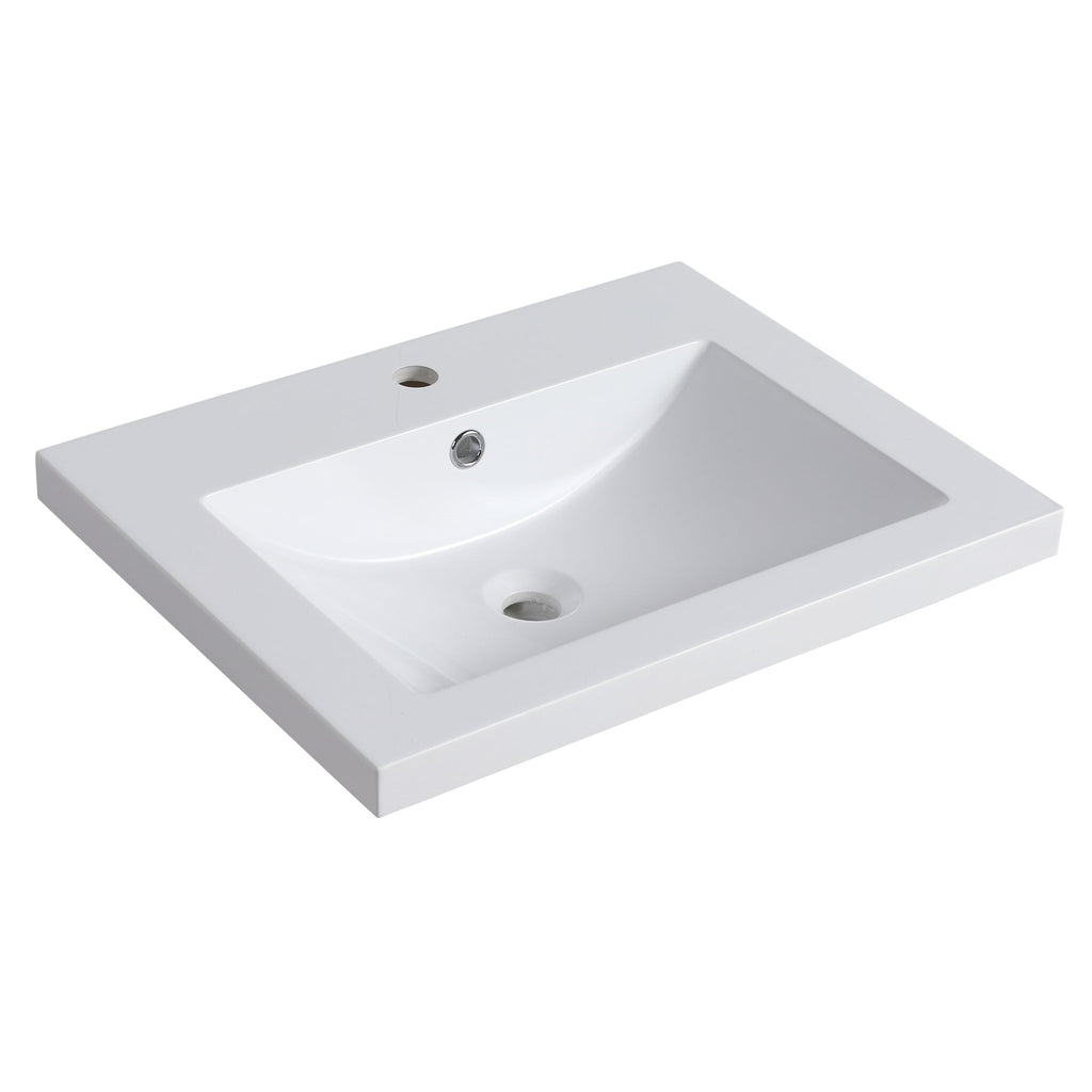 Bathroom Vanity Top With Integrated Sink, Center Basin, 1 Piece Countertop With Pre Drilled Faucet Hole - Glossy White