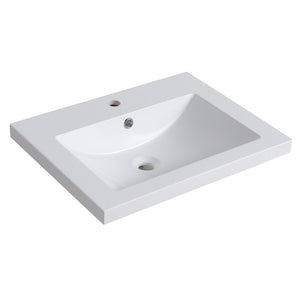 Bathroom Vanity Top With Integrated Sink, Center Basin, 1 Piece Countertop With Pre Drilled Faucet Hole - Glossy White