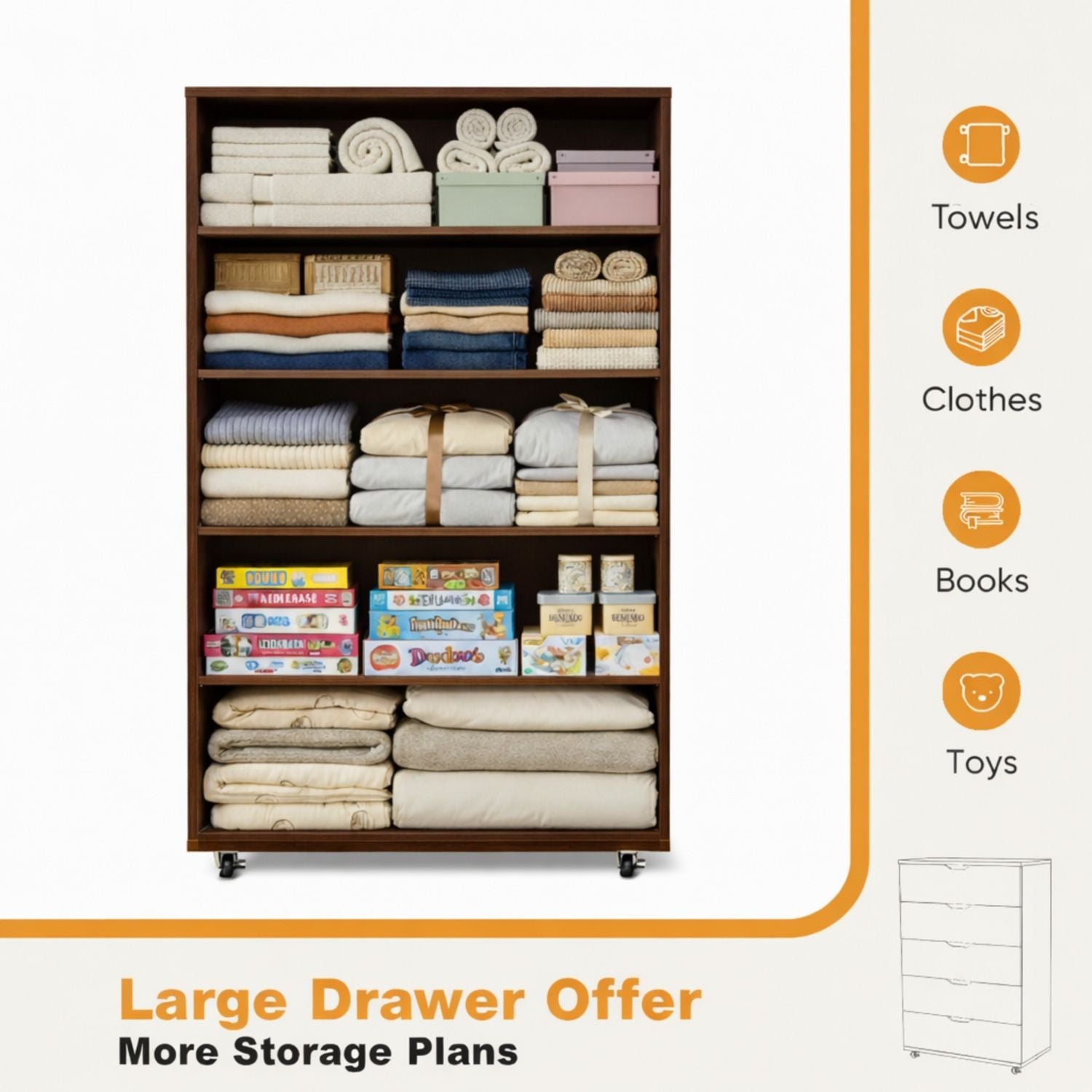 Modern 5 Drawer Dresser With Wheels