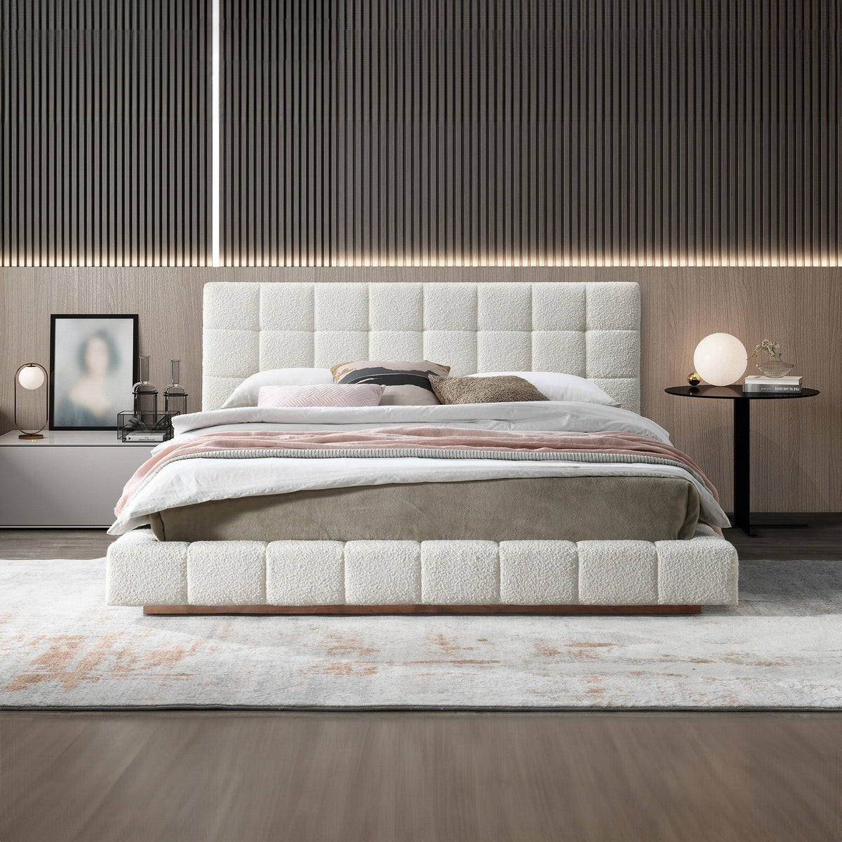 Bedroom set with bed, dresser and nightstands at The Furniture & Mattress Warehouse in Mableton, GA